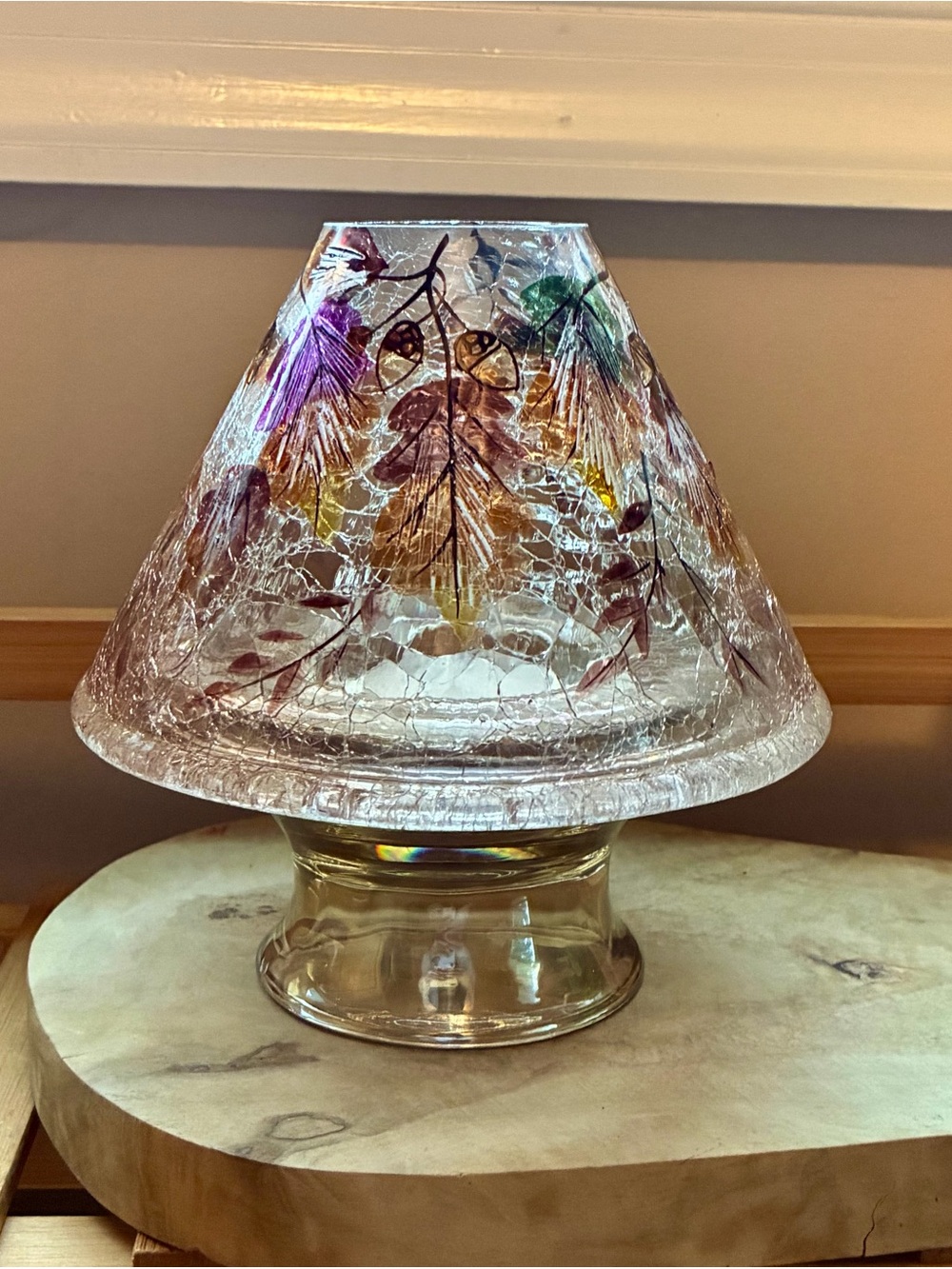 Custom Floral Fairy Lamp Crackle Glass Tea Light Candle Holder Crystal Leaf Boho